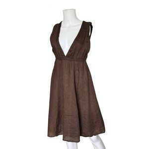 Mossimo Brown Linen Dress Sleeveless V Neck Neutral Poetcore Womens Size Small